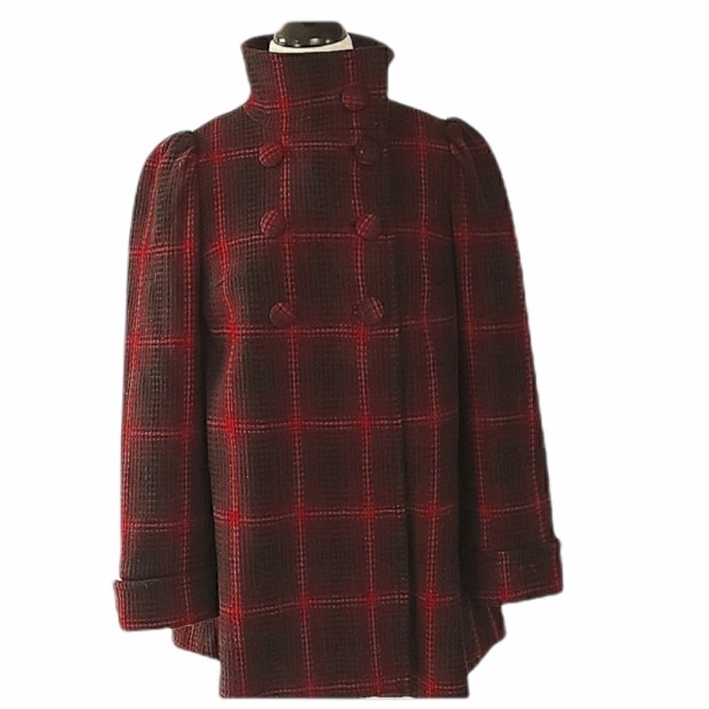 Steve Madden Button Down Plaid Red and Black Coat Size S